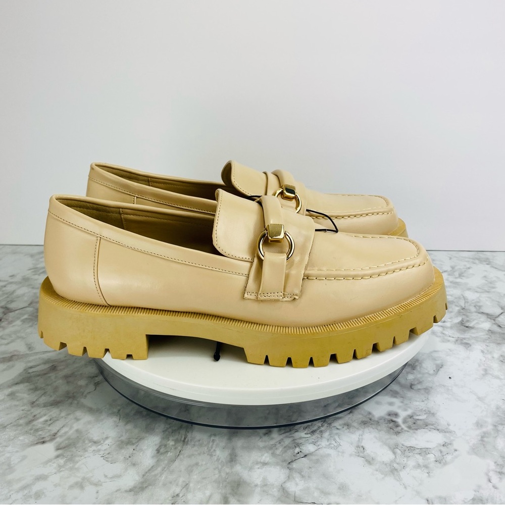 ZARA Chunky Penny Loafers Womens 10 41 Ivory Cream‎ Beige New Lug Sole Buckle